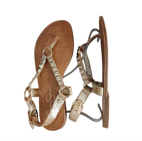 Jessica Simpson Gold Gladiator Studded Leather Sandals size 7.5 - Picture 10 of 10